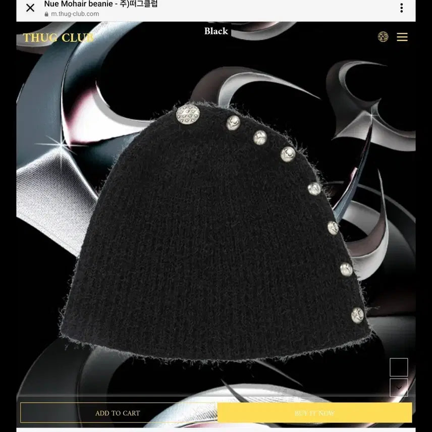 [BUNJANG] Thug Club Stud Detail Mohair Beanie / 떠그클럽 비니 블랙 (새상품)