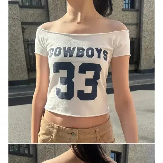 [BUNJANG] Brandy Melville Cowboy Off-Shoulder T-Shirt / 브랜디멜빌 반팔 카우보이 오프숄더 티셔츠