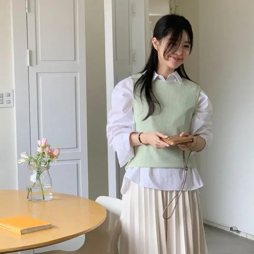 [BUNJANG] Bysini Waffle Vest Mint / 바이씨니 와플베스트 민트:)