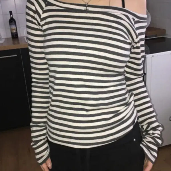 [BUNJANG] Easeas Striped Off-Shoulder Top / easeas 이즈이즈 스트라이프 오프숄더 Malang T
