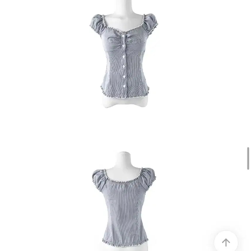 [BUNJANG] Hafer Blue Stripe Shirring Blouse / 에이블리 하퍼 블루 스트라이프 셔링 블라우스