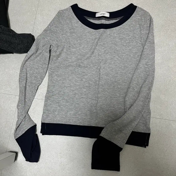 [BUNJANG] Layered Long Sleeve T-Shirt - Grey / 여리 긴팔 레이어드 티셔츠 그레이