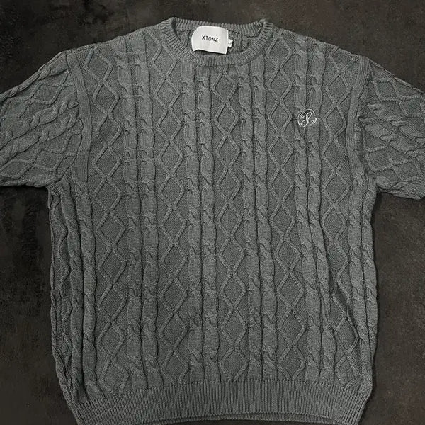 [BUNJANG] XTONZ Cable Short Sleeve Knit - Grey L / XTONZ(엑스톤즈) 케이블 반팔니트 그레이 L