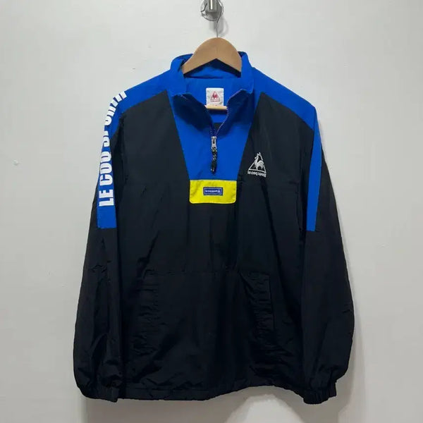 [BUNJANG] Le Coq Sportif Anorak Windbreaker Black/Blue M / 르꼬끄 스포르티브 아노락 바람막이 블랙/블루 M