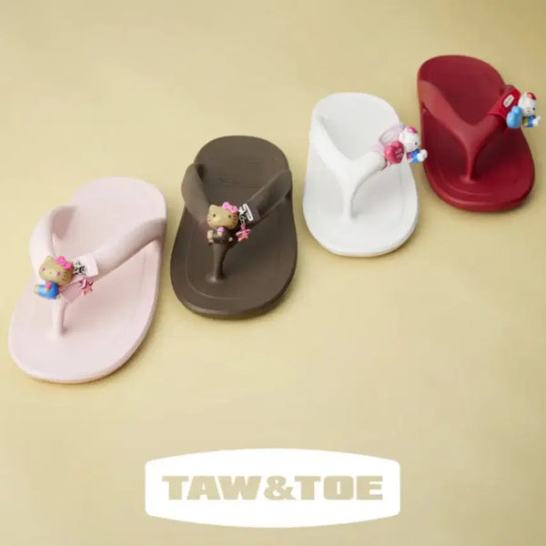 [BUNJANG] Taw&Toe Kitty Jjori Slippers Brown with Charm / TAW&TOE 키티 쪼리 슬리퍼 갈색 브라운 색상 참포함