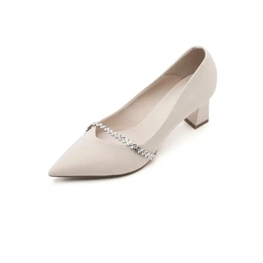 [BUNJANG] SPUR Jade Oblique Crystal Pumps Heel Ivory 240 / 스퍼 웨딩슈즈 240