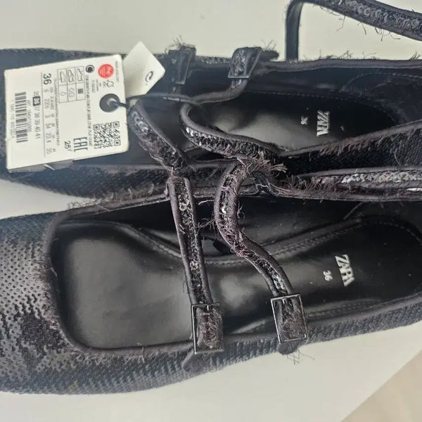 [BUNJANG] Zara Black Sequin Mary Jane Flats Size 36 / 자라 블랙 스팽글 메리제인 36 사이즈