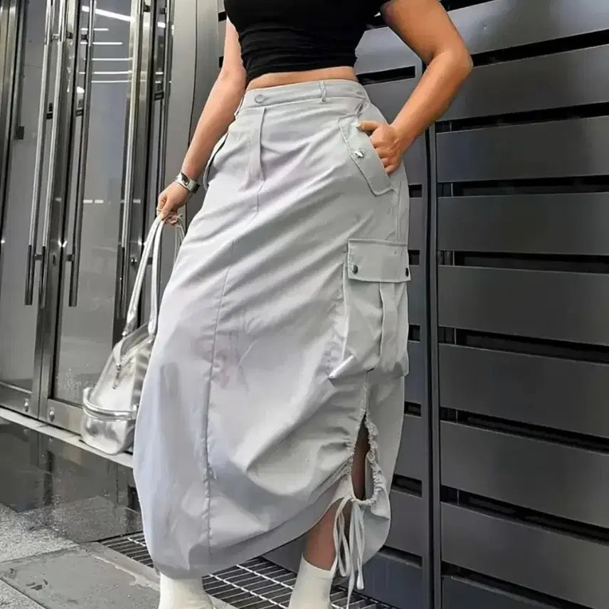 [BUNJANG] Side String Adjustable Length Midi Skirt / 사이드스트링가고롱스커트