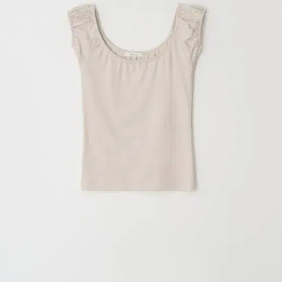 [BUNJANG] Letter & Shirring Scoop Neck Top (Beige, M) / 레터앤 셔링 스쿱넥 탑 (베이지 m)