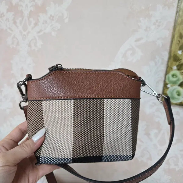 [BUNJANG] Chic Leather and Fabric Mix Handbag / 앙증맞은가죽가방
