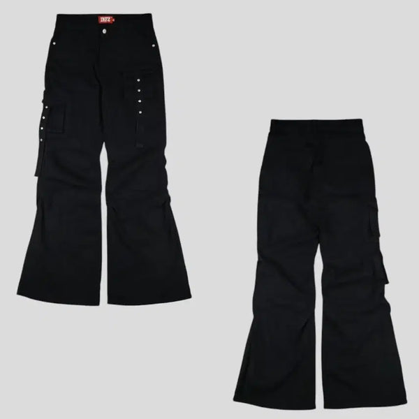 [BUNJANG] INFZ Black Multi-Pocket Strap Bootcut Punk Rock Chic Cotton Pants 29 / INFZ 블랙 멀티포켓 스트랩 부츠컷 펑크 락시크 면바지 코튼팬츠 29