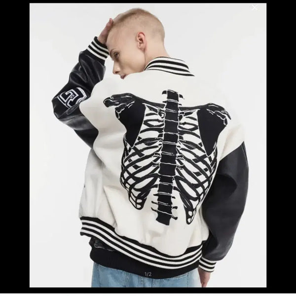 [BUNJANG] Greatest Skeleton Embroidered Stadium Jacket (Sealed New) / 그레이티스트 Skeleton 자수 스타디움 자켓(미개봉 새상품)