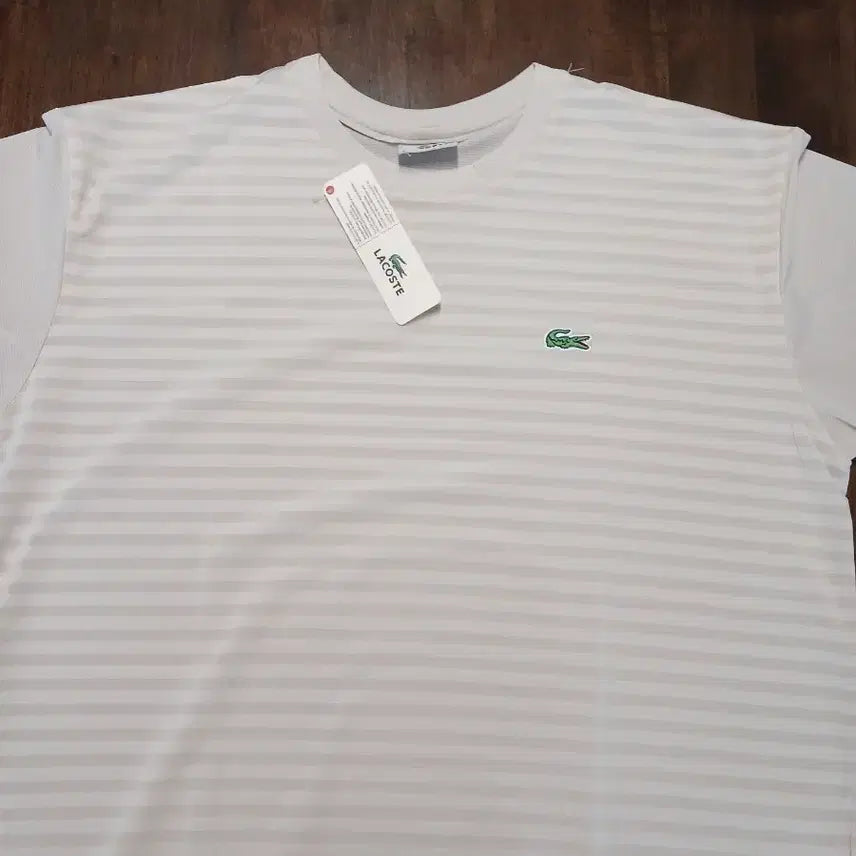 [BUNJANG] Lacoste Striped Performance Short Sleeve T-Shirt Ivory / 라코스테 아이보리 스트라이프 기능성반팔 티셔츠 아이보리