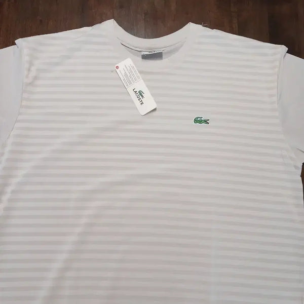 [BUNJANG] Lacoste Striped Performance Short Sleeve T-Shirt Ivory / 라코스테 아이보리 스트라이프 기능성반팔 티셔츠 아이보리