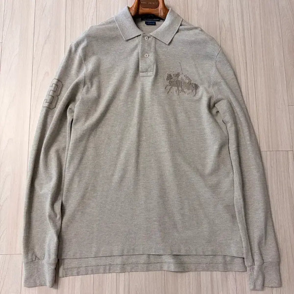 [BUNJANG] Polo Ralph Lauren Big Polo Embroidery Long Sleeve PK Tee Grey / 폴로 롱슬리브 피케이티 그레이 빅폴로 자수