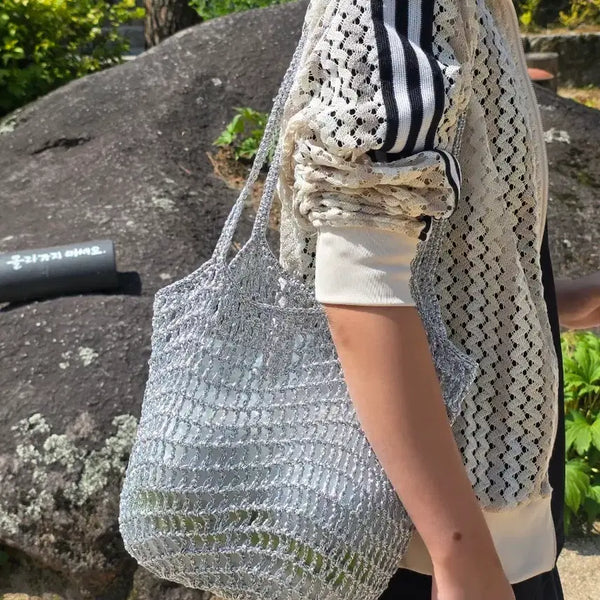 [BUNJANG] Metallic Silver Net Bag / 메탈릭 실버 네트백
