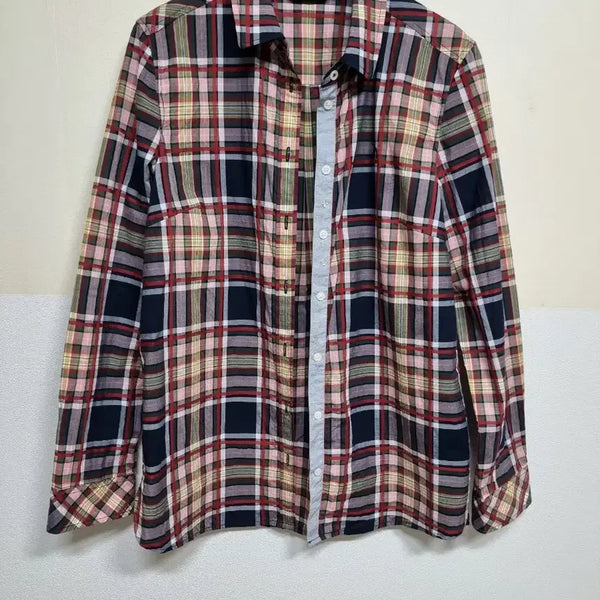 [BUNJANG] Hazzys Navy Check Long-Sleeve Shirt (Size S) / * 헤지스 카라 긴팔 S 사이즈