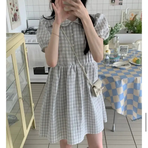 [BUNJANG] Abene Purin Puff Check Collar Dress / 어베인 푸린 퍼프 체크 카라원피스 휴가룩 러블리룩