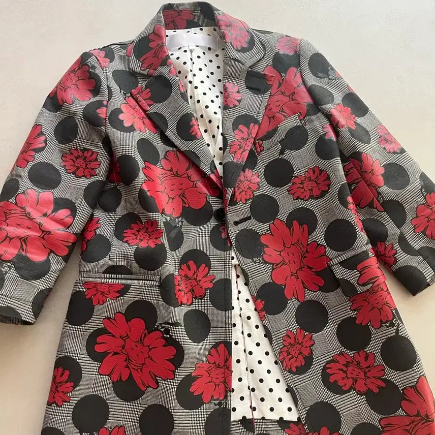 [BUNJANG] Comme des Garçons Tao Dot Floral Print Check 7-Sleeve Jacket / tao Comme Des Garcons 닷 플라워 프린트 체크 패턴 자켓