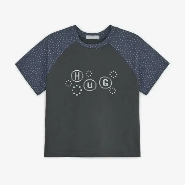 [BUNJANG] Hug Your Skin Pixel Raglan T-shirt Charcoal / 허그유어스킨 픽셀 레글런 티 차콜