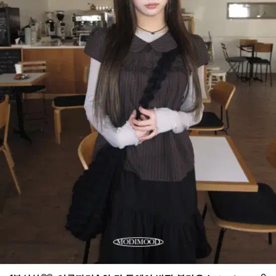 [BUNJANG] Modi Mood Two-Way Short Sleeve Blouse Brown / 모디무드 투웨이 반팔 블라우스 브라운