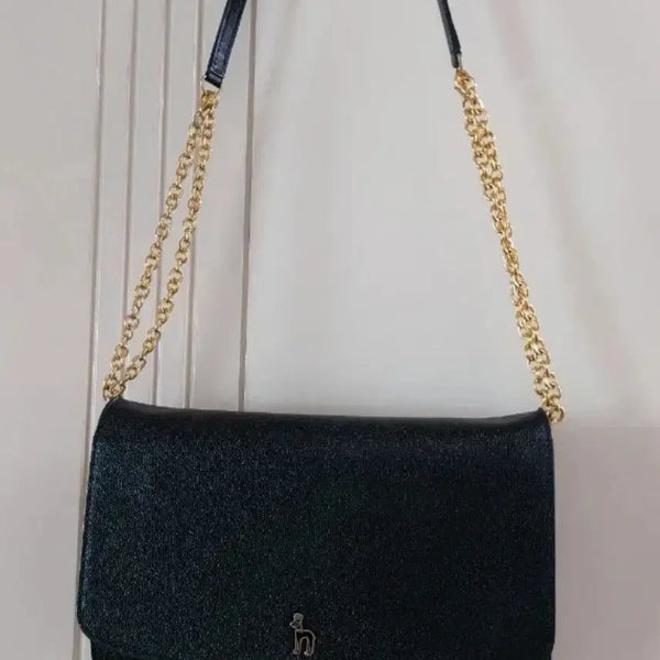 [BUNJANG] Hazzys Black Leather Chain Crossbody Shoulder Wallet Clutch Bag / 헤지스 블랙 가죽 체인 크로스백 숄더백 월렛백 클러치백