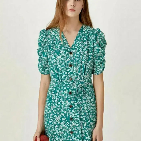 [BUNJANG] JSNY Green Flower Puff Sleeve Dress / JSNY 그린 플라워 퍼프 소매 원피스66