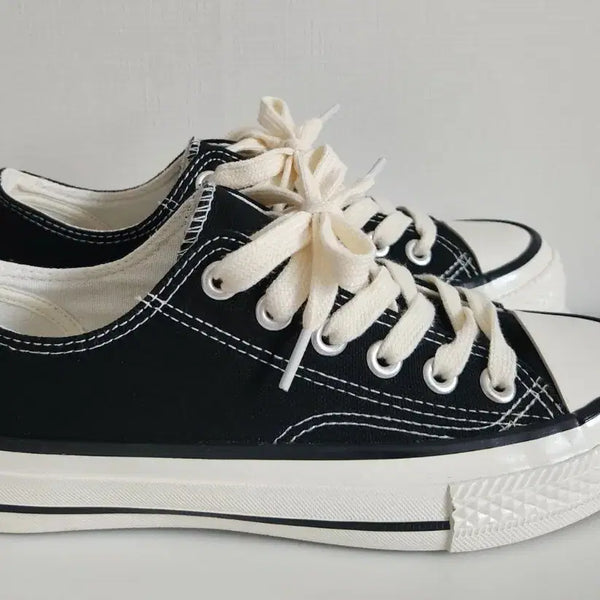[BUNJANG] Black Canvas Low-top Sneakers / 블랙 캔버스 단화 스니커즈