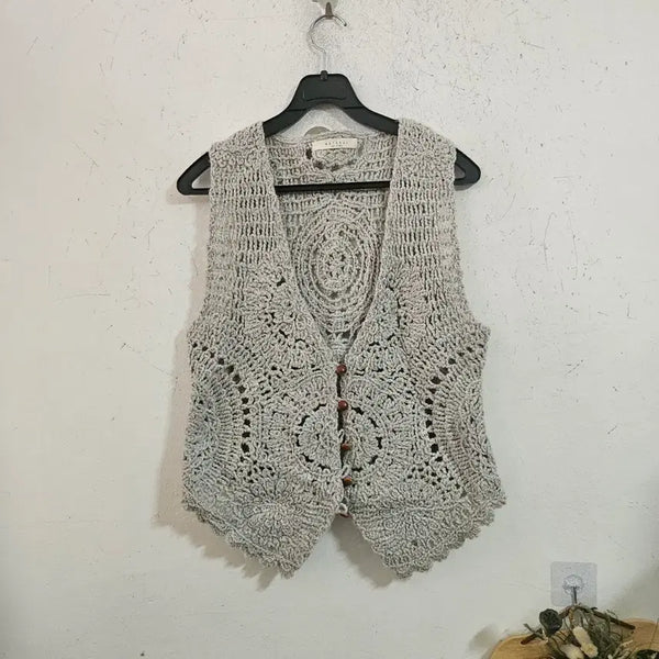 [BUNJANG] Ivory Crochet Knit Vest / 아이보리색 크로셰 뜨개 조끼