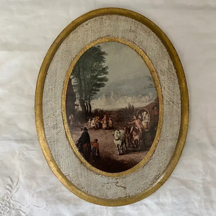 [BUNJANG] Italian Vintage Oval Wood Frame / 이탈리아 빈티지 오벌우드 길트액자