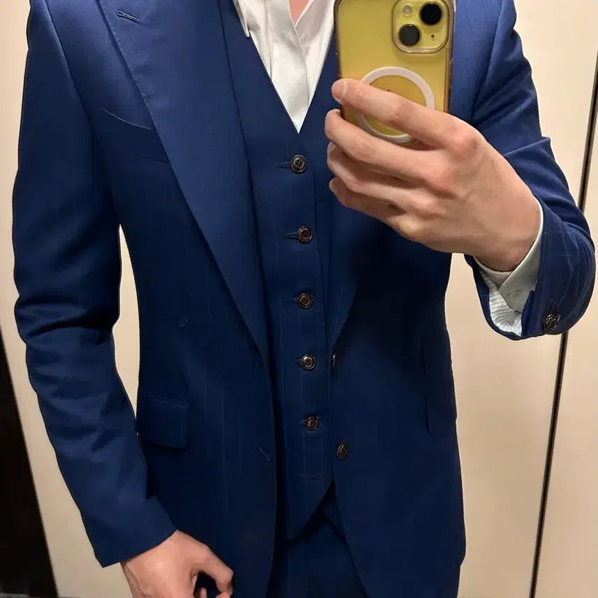 [BUNJANG] SCABAL Bespoke 3-Piece Suit (Jacket, Trousers, Vest) - Royal Blue Stripe / [SCABAL] 스카발 비스포크 자켓/바지/조끼 톰포드st