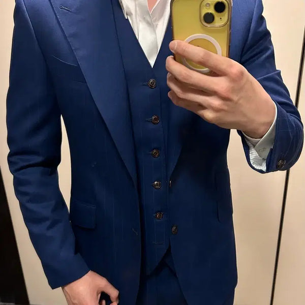 [BUNJANG] SCABAL Bespoke 3-Piece Suit (Jacket, Trousers, Vest) - Royal Blue Stripe / [SCABAL] 스카발 비스포크 자켓/바지/조끼 톰포드st