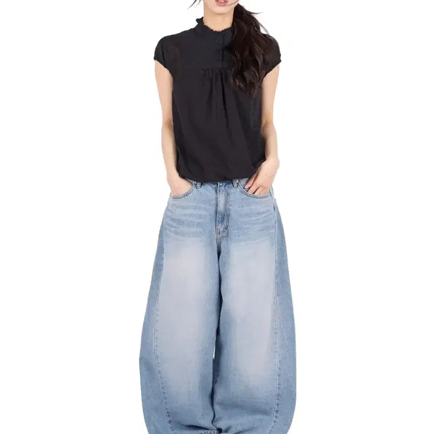 [BUNJANG] Ritm Double Pocket Balloon Wide Denim Pants / 릿킴 더블 포켓 벌룬 와이드 데님 팬츠