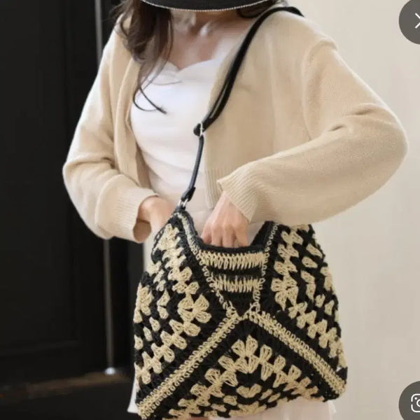 [BUNJANG] Straw Hobo Bag Black/Beige Shoulder Bag / 왕골호보백 블랙/베이지 숄더백