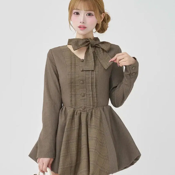 [BUNJANG] Darich Check Balloon Mini Dress - Brown / darich 다리치 체크 풍선 미니 원피스 브라운 판매 양도