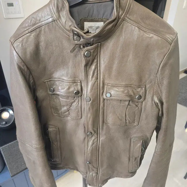 [BUNJANG] Series Men's Leather Jacket Brown / series; 남성 가죽 자켓 브라운