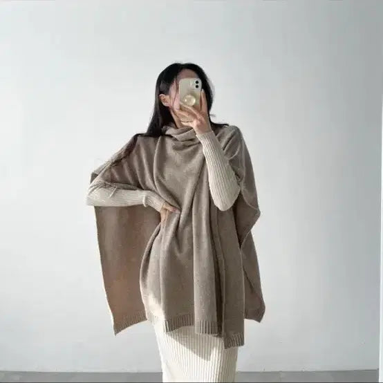 [BUNJANG] Imported Wool Turtleneck Cape Knit - Beige / 수입의류 울 터틀넥 케이프 니트 베이지