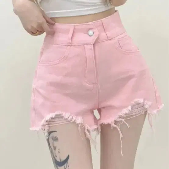 [BUNJANG] Avery Vintage Pink Denim Short Pants / 에이블리 빈티지 핑크 데님 청 숏팬츠 반바지