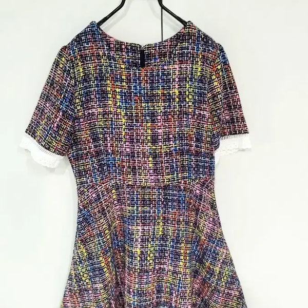 [BUNJANG] Colorful Pattern Midi Dress with White Lace Trim / 알록달록 패턴 흰레이스 테두리 단 안감0 뒷등 자크 원피스
