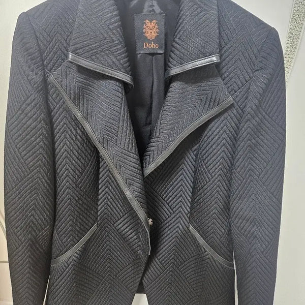 [BUNJANG] Doho Women's Black Leather Trim Jacket Size 55 / Doho 여성 블랙 자켓  55