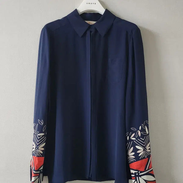 [BUNJANG] Tory Burch 100% Silk Blouse - Deep Navy / Tory burch 토리버치 100% 실크 블라우스 / 명품의류