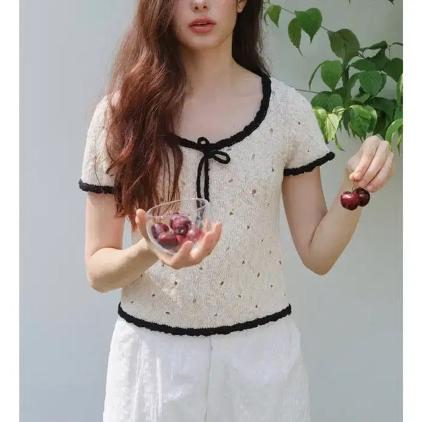 [BUNJANG] THEOHYU Summer Punching Half Sleeve Knit / 더오유 썸머 펀칭 하프 슬리브 니트(환승연애 유정 착용)