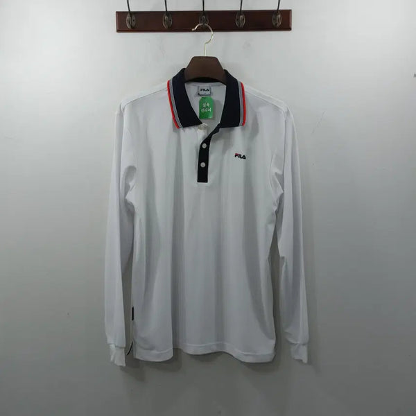 [BUNJANG] Fila Men's White Summer Collar Long Sleeve T-Shirt 2XL / 2XL 휠라 남성 화이트 단정 여름 카라 긴팔티셔츠