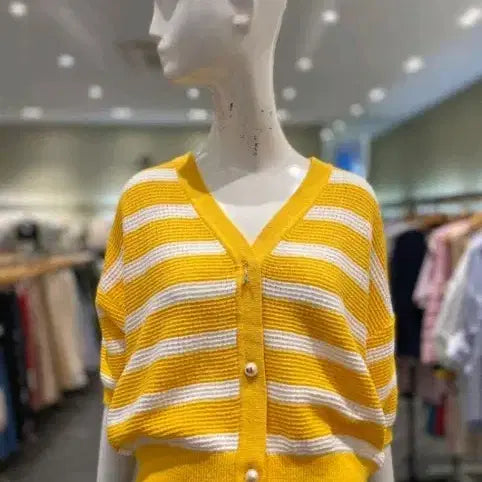 [BUNJANG] Ozweegeese 7/8 Sleeve Cardigan Yellow Stripe / 오즈세컨 7부 가디건
