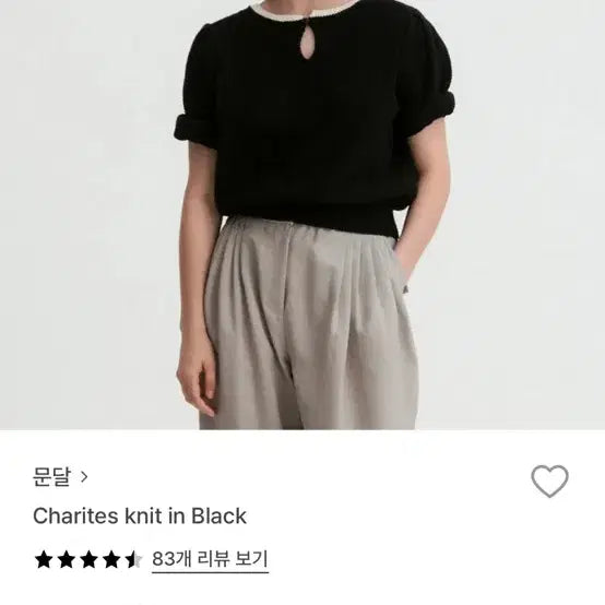 [BUNJANG] Mundal Charites Black Knit Short Sleeve Top / 문달 Charites 블랙 니트 반팔