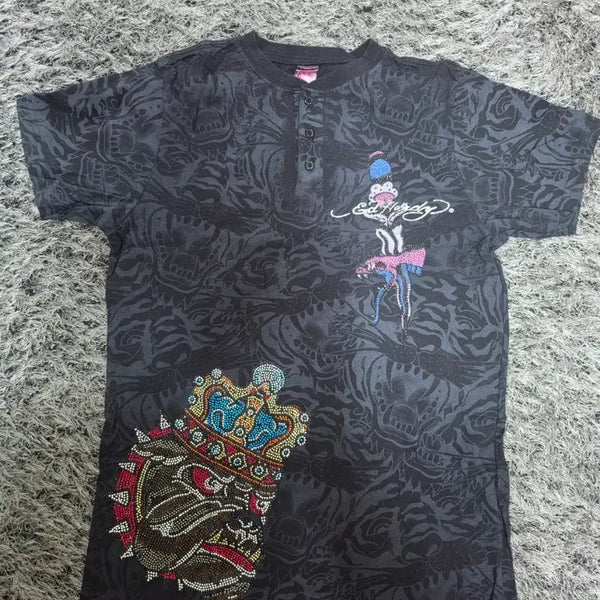 [BUNJANG] Ed Hardy Premium Henleys Short Sleeve T-Shirt / ED HARDY 프리미엄 헨리넥 반팔 티셔츠