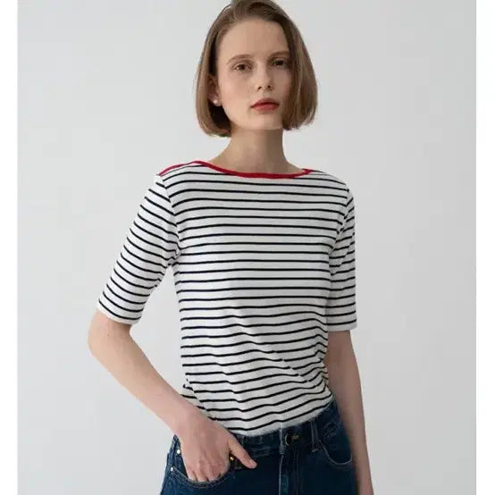 [BUNJANG] Endot Stripe Boatneck T-Shirt Navy / 엔도트 스트라이프 보트넥 티셔츠 네이비