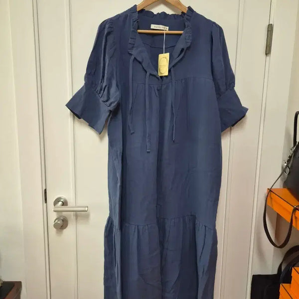 [BUNJANG] Balcony Lounge Linen Long Dress Navy / Balcony 라운지 린넨 원피스 네이비
