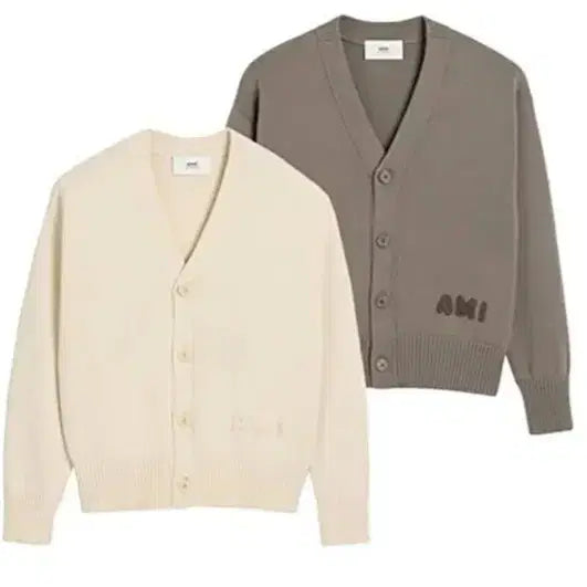 [BUNJANG] AMI Paris Cardigan Brown/White / 아미 가디건