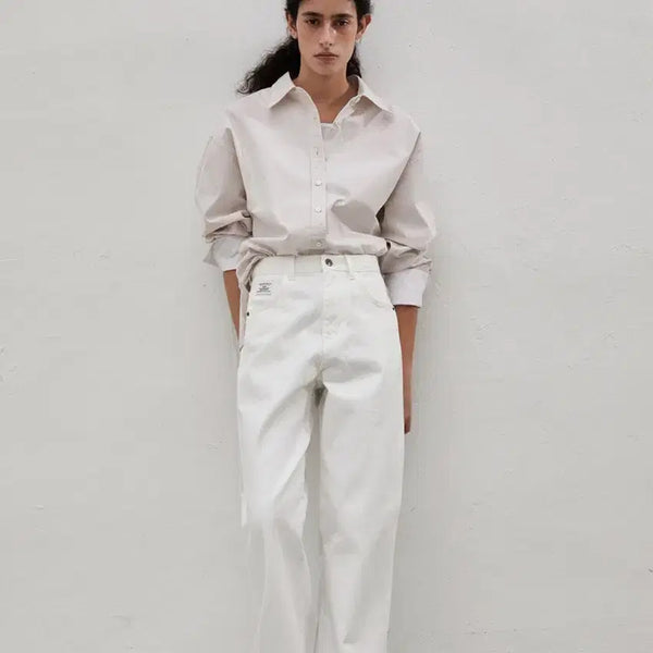 [BUNJANG] EMKM Signature Semi Wide Denim Pants Cream White (Size S) / emkm 으음키임 시그니처 세미 와이드 데님 팬츠